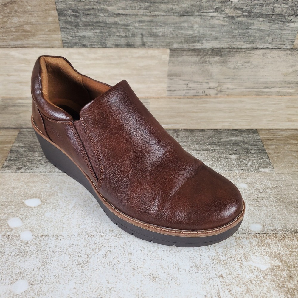EuroSoft Fabri Womens Boots Sz 8.5 M Dark Brown Leather Slip On Wedge Heel